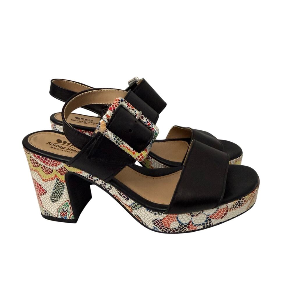 Spring Step Azucar Sandals Womens Size 9 Mosaic Leather Floral Italy Buckle 40